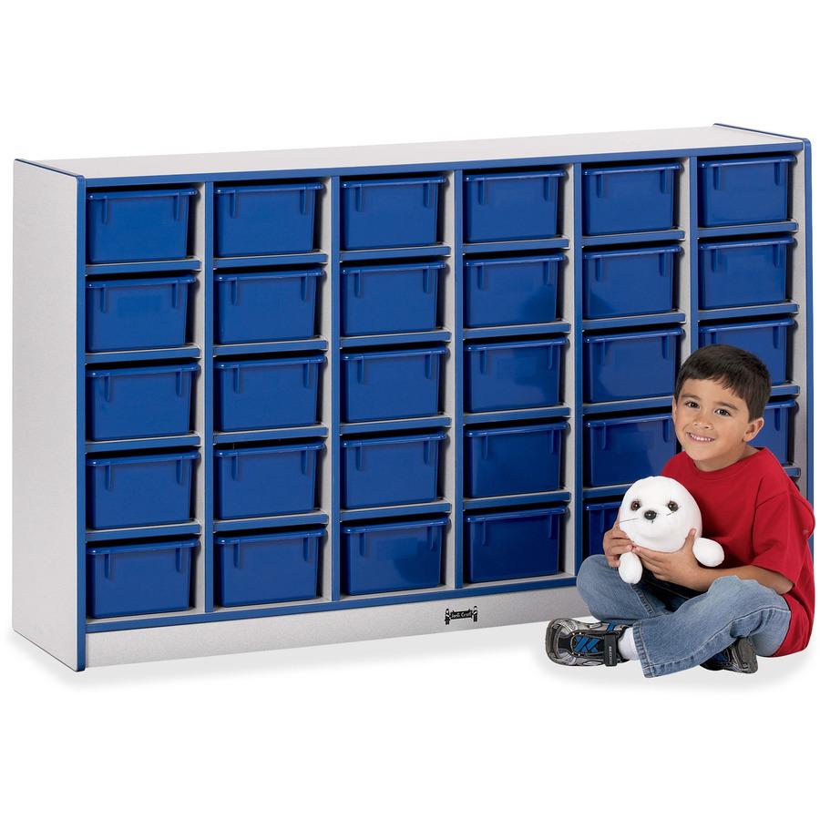 Jonti-Craft Rainbow Accents Cubbie-trays Storage Unit - 30 Compartment(s) - 35.5" Height x 57.5" Width x 15" Depth - Laminated, Chip Resistant - Blue - Rubber - 1 Each. Picture 5