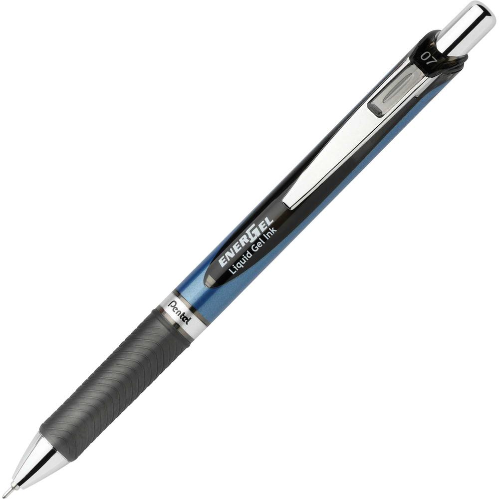 EnerGel EnerGel RTX Liquid Gel Pen - Medium Pen Point - 0.7 mm Pen Point Size - Needle Pen Point Style - Refillable - Retractable - Black Gel-based Ink - Black, Stainless Steel, Blue Barrel - Metal Ti. Picture 2