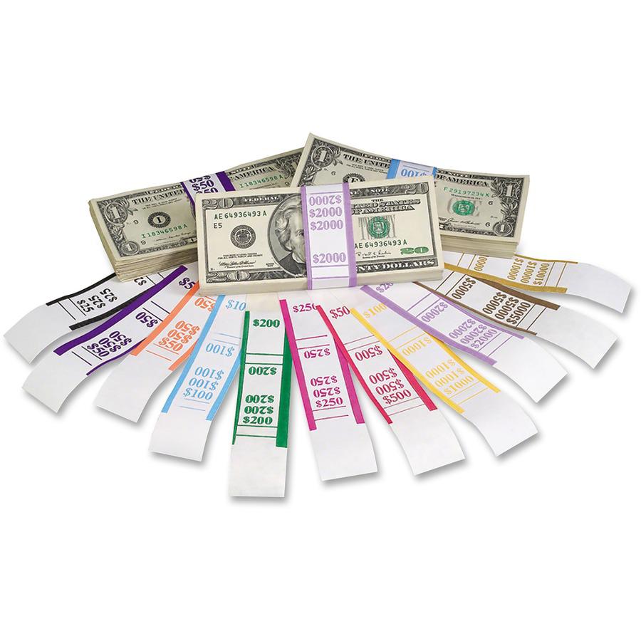 PAP-R Currency Straps - 1.25" Width - Self-sealing, Self-adhesive, Durable - 20 lb Basis Weight - Kraft - White, Violet - 1000 / Pack. Picture 7