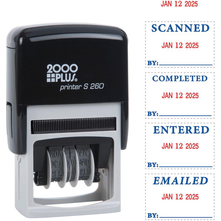 Consolidated Stamp 5-year Date Band Message Stamp - Message/Date Stamp - "Scanned, Emailed, Entered, Completed" - 0.94" Impression Width x 1.75" Impression Length - Red, Blue - 1 Each. Picture 4