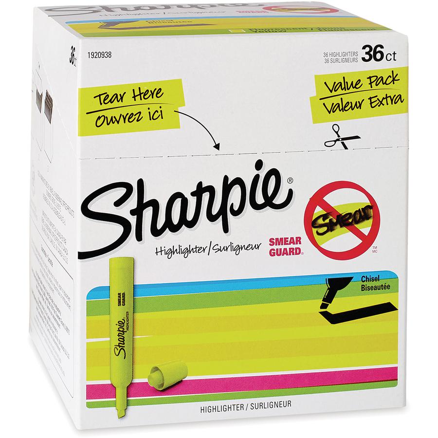 Sharpie SmearGuard Tank Style Highlighters - Narrow, Wide Marker Point - Chisel Marker Point Style - Fluorescent Yellow - 36 / Pack. Picture 5