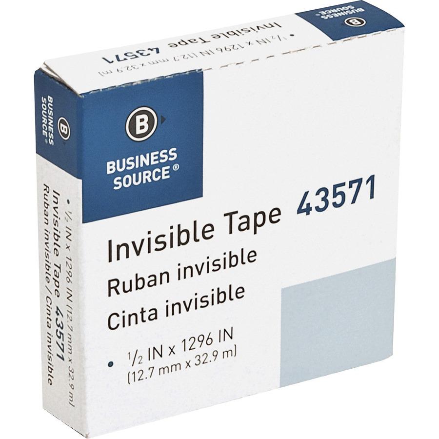 Business Source 1/2" Invisible Tape Refill Roll - 36 yd Length x 0.50" Width - 1" Core - For Mending, Splicing, Holding - 12 / Box - Clear. Picture 2
