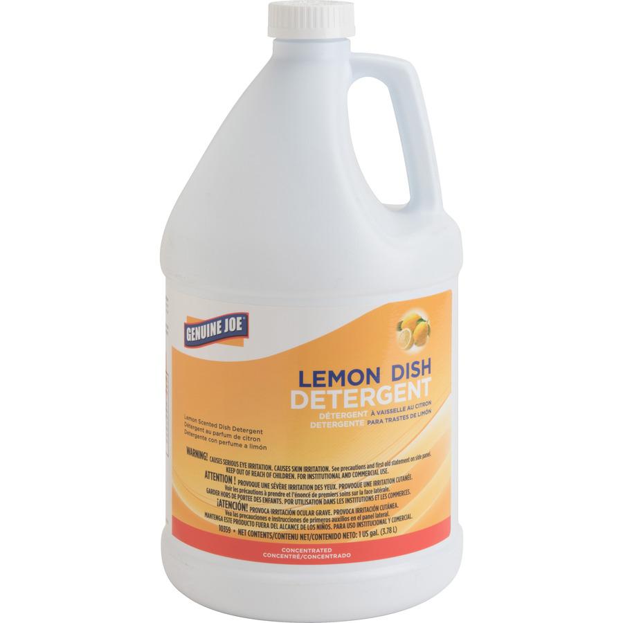Genuine Joe Lemon Dish Detergent Gallon - For Multipurpose - 128 fl oz (4 quart) - Lemon Scent - 4 / Carton - Film-free - White. Picture 2
