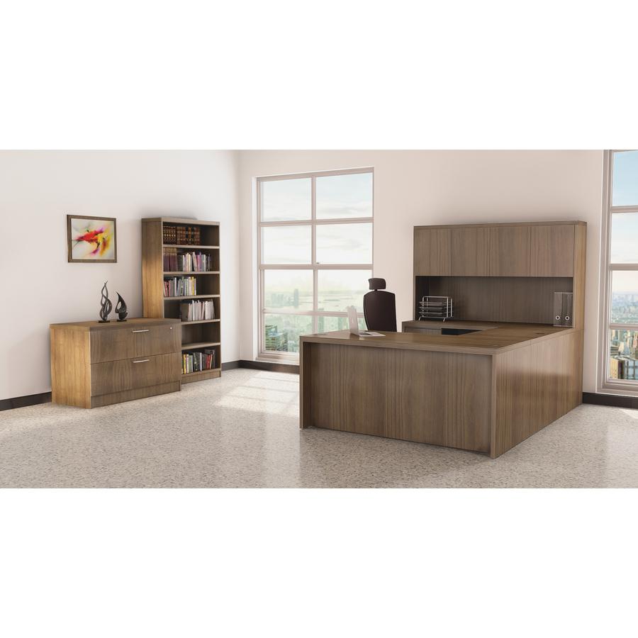 Lorell Chateau Series Rectangular desk - 70.9" x 35.4"30" Desk, 1.5" Top - Reeded Edge - Material: P2 Particleboard - Finish: Walnut, Laminate - Durable, Modesty Panel, Grommet, Cord Management - For . Picture 5
