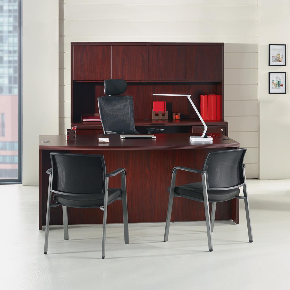 Lorell Chateau Series Mahogany Laminate Desking - 70.9" x 14.8" x 36.5"Hutch, 1.5" Top - Drawer(s)4 Door(s) - Reeded Edge - Material: P2 Particleboard - Finish: Mahogany, Laminate. Picture 6