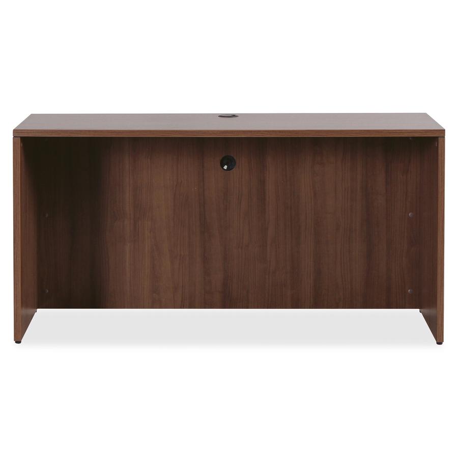 Lorell Essentials Series Credenza Shell - 70.9" x 23.6"29.5" Credenza, 1" Top, 3.8" Drawer Pull, 0.1" Edge - Walnut, Laminate Table Top - Durable, Grommet, Cord Management, Adjustable Feet - For Offic. Picture 7