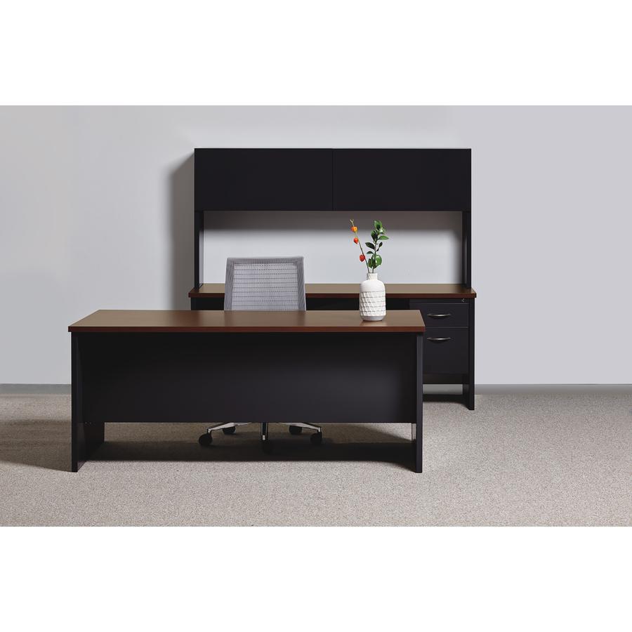 Lorell Fortress Modular Series Double-Pedestal Desk - 72" x 36" , 1.1" Top - 2 x Box, File Drawer(s) - Double Pedestal - Material: Steel - Finish: Walnut Laminate, Black - Scratch Resistant, Stain Res. Picture 10