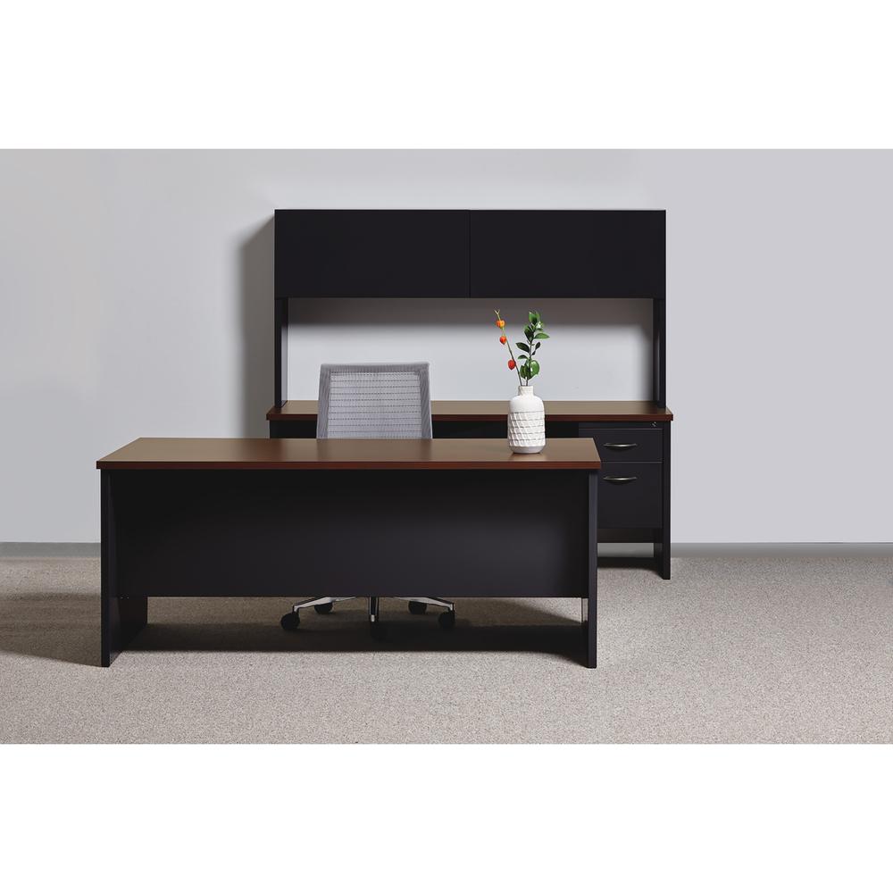Lorell Fortress Modular Series Right Return - 48" x 24" , 1.1" Top - 2 x Box, File Drawer(s) - Single Pedestal on Right Side - Material: Steel - Finish: Walnut Laminate, Black - Scratch Resistant, Sta. Picture 5