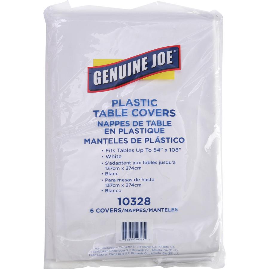 Genuine Joe Plastic Rectangular Table Covers - 108" Length x 54" Width - Plastic - White - 24 / Carton. Picture 3