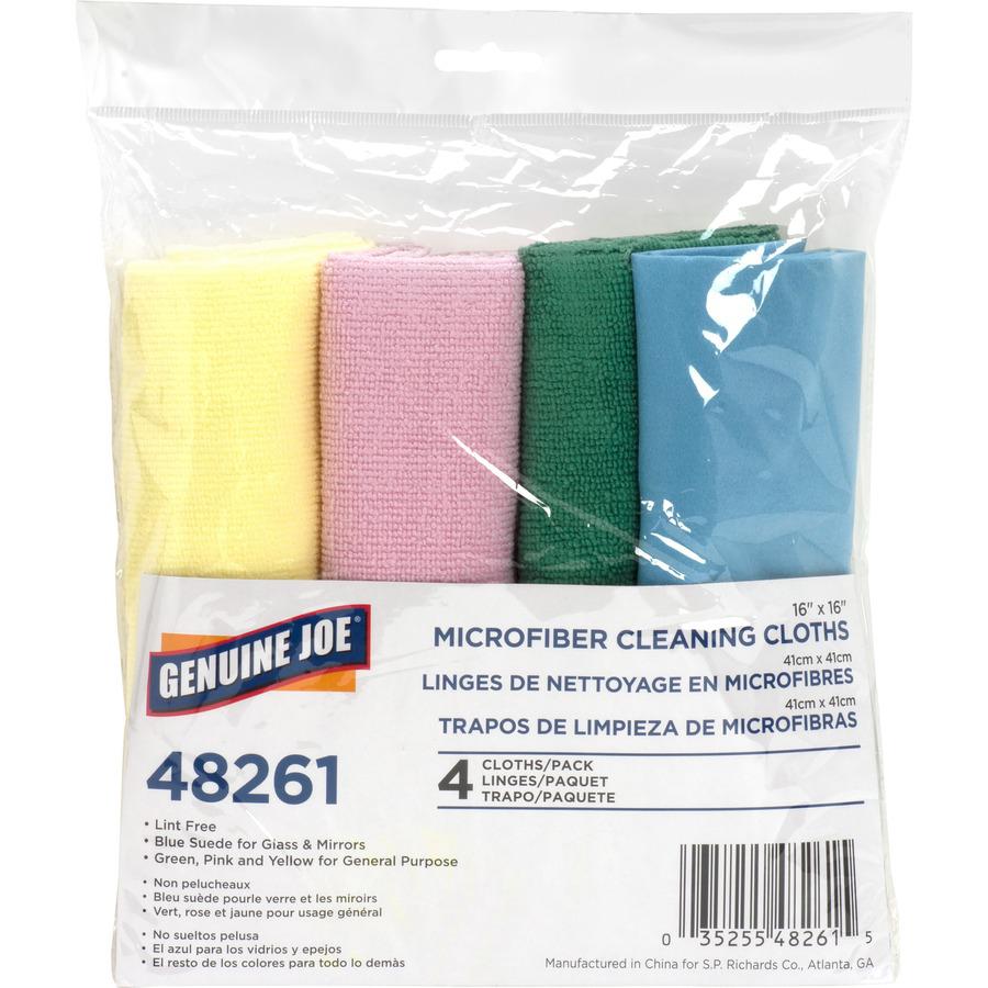 Genuine Joe Color-coded Microfiber Cleaning Cloths - 16" x 16" - Assorted - MicroFiber - 4 Per Pack - 36 / Carton. Picture 5