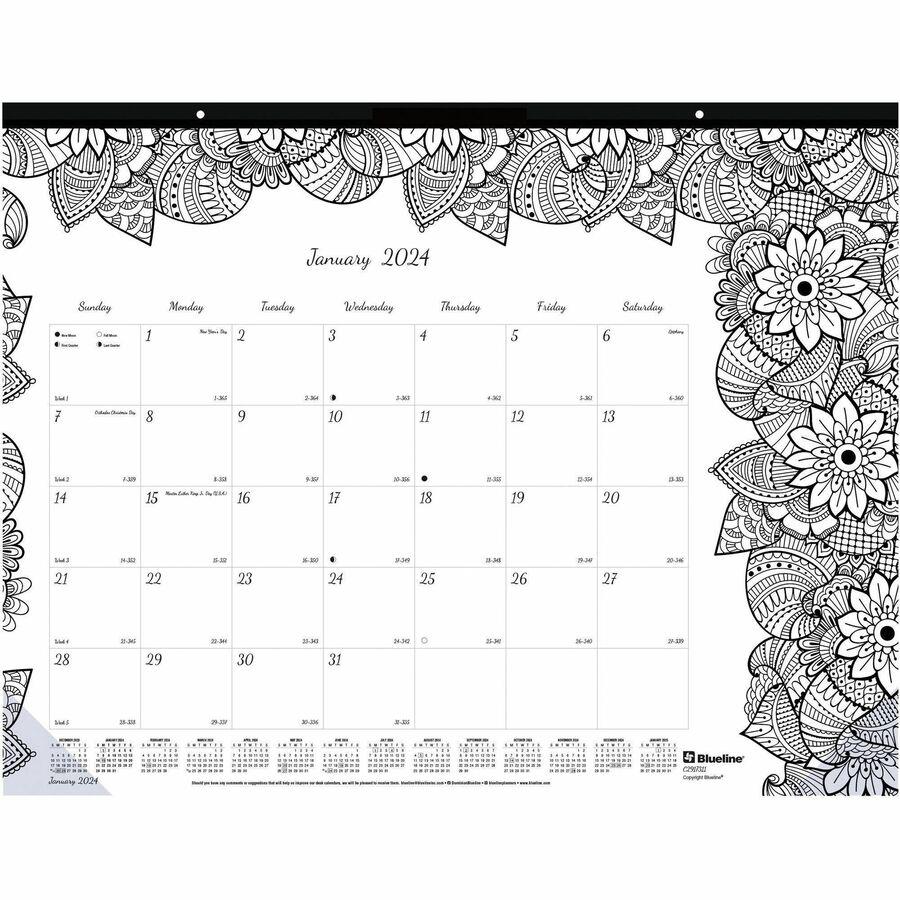 Blueline DoodlePlan Desk Pad - Botanica - Julian - Monthly - January 2022 till December 2022 - 1 Month Single Page Layout - Desk Pad - White - Chipboard - Eyelet, Tear-off, Compact, Reinforced - 22" x. Picture 8
