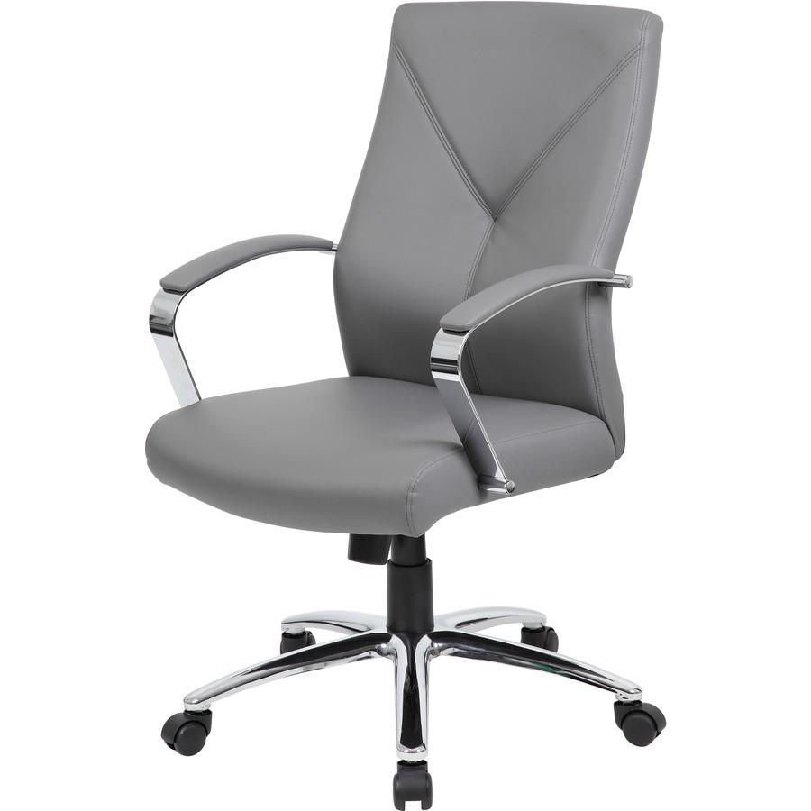 Boss B10101 Executive Chair - Gray LeatherPlus Seat - Gray Leather, Polyurethane Back - Chrome, Black Chrome Frame - 5-star Base - 1 Each. Picture 12