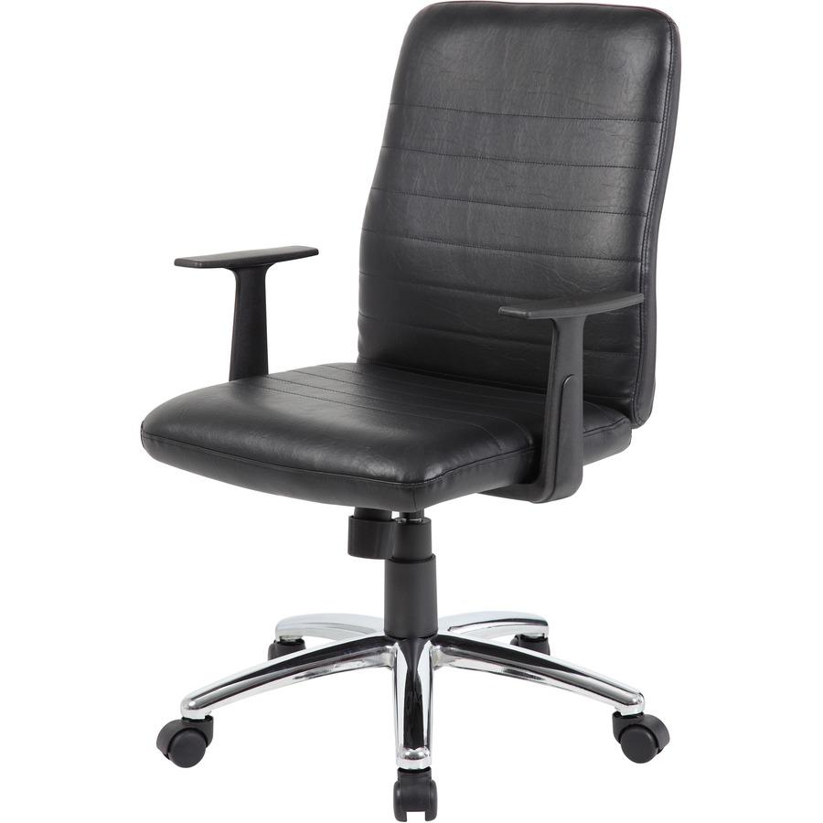Boss B431-BK Retro Task Chair with Black T-Arms - Black Vinyl Seat - Black Vinyl Back - Chrome, Black Chrome Frame - 5-star Base - 1 Each. Picture 12