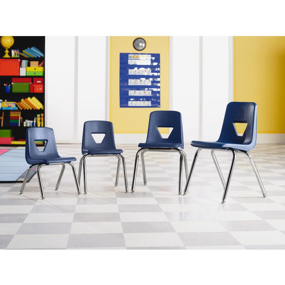 Lorell 12" Seat-height Student Stack Chairs - Four-legged Base - Navy - Polypropylene - 4 / Carton. Picture 3