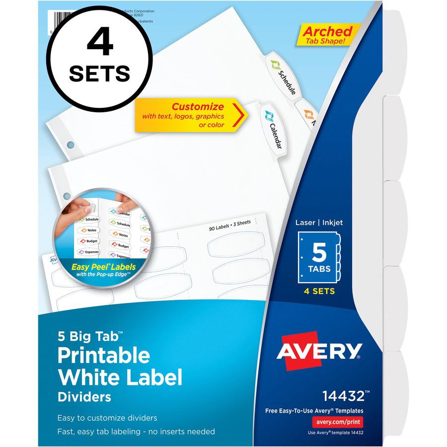 Avery&reg; Big Tab Printable Label Dividers, Easy Peel Labels, 5 Tabs - 20 x Divider(s) - 5 - 5 Tab(s)/Set - 8.5" Divider Width x 11" Divider Length - 3 Hole Punched - White Paper Divider - White Pape. Picture 2