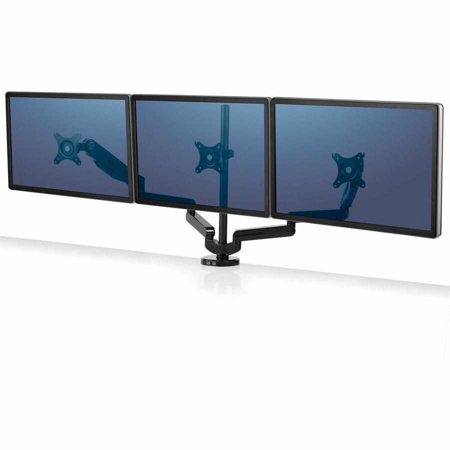 Fellowes Platinum Series Triple Monitor Arm - 3 Display(s) Supported - 90" Screen Support - 60 lb Load Capacity - 1 Each. Picture 3
