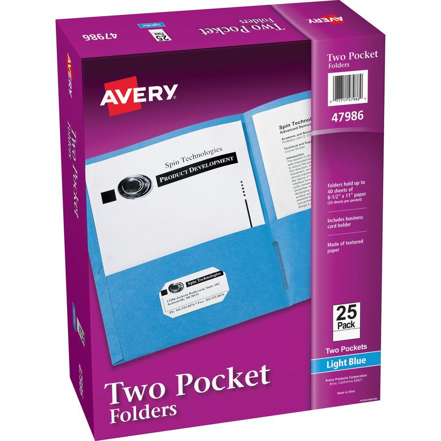 Avery&reg; Letter Pocket Folder - 8 1/2" x 11" - 40 Sheet Capacity - 2 Internal Pocket(s) - Light Blue - 125 / Carton. Picture 2