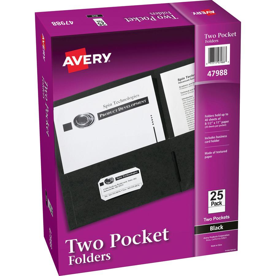 Avery&reg; Letter Pocket Folder - 8 1/2" x 11" - 40 Sheet Capacity - 2 Internal Pocket(s) - Embossed Paper - Black - 125 / Carton. Picture 2