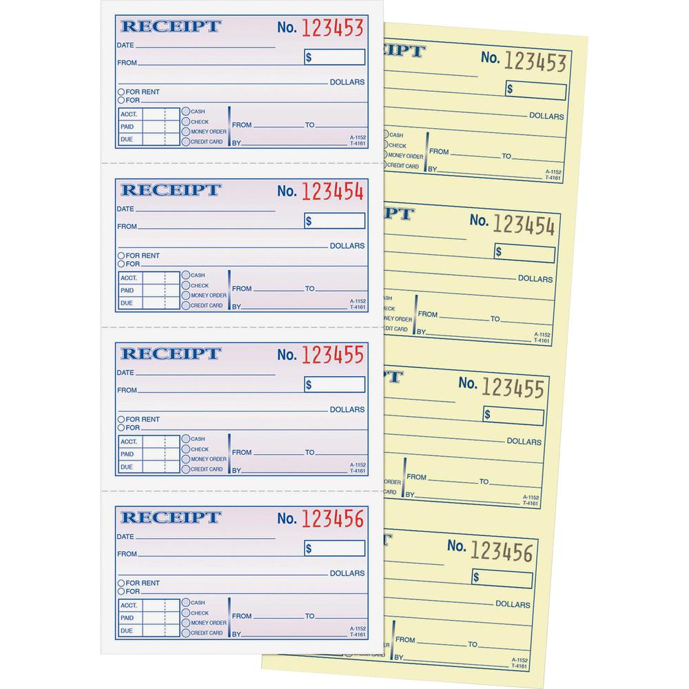 Adams Spiral 2-part Money/Rent Receipt Book - 200 Sheet(s) - Spiral Bound - 2 Part - 11" x 5.25" Form Size - White, Canary - Assorted Sheet(s) - 5 / Pack. Picture 2
