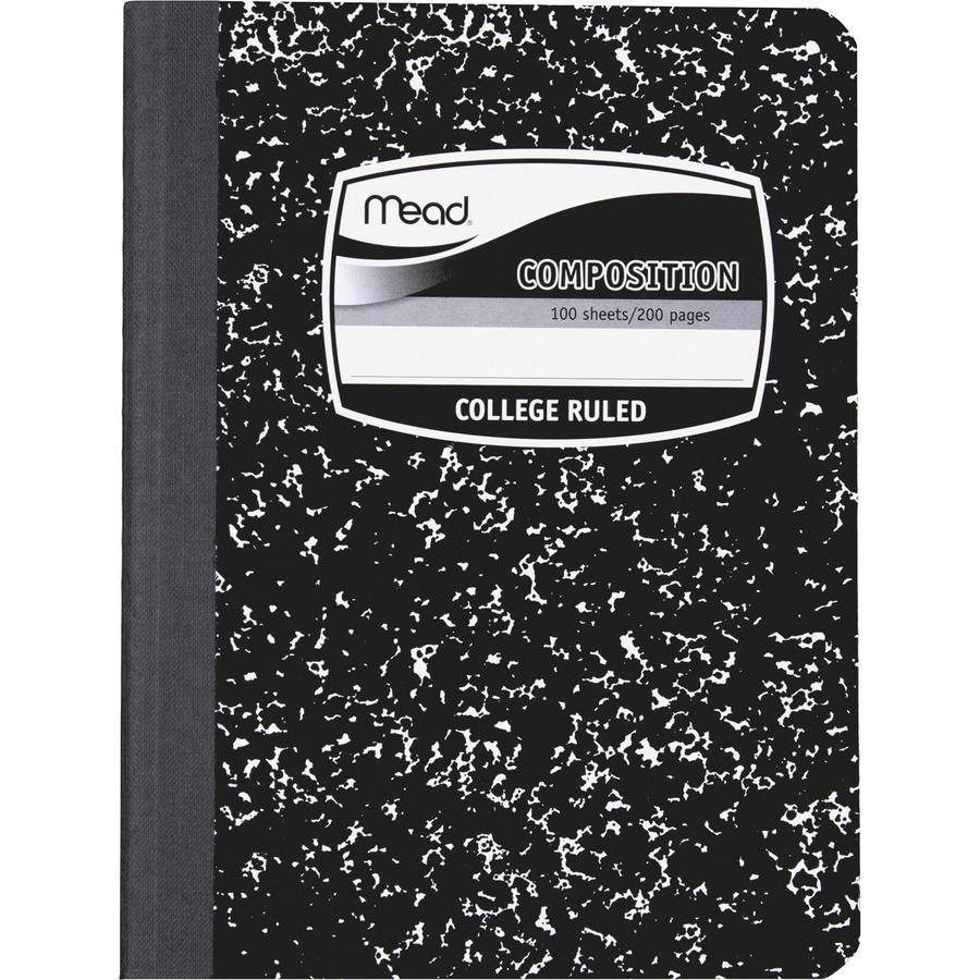 Mead Composition Book - Sewn - 7 1/2" x 9 3/4" - White Paper - Black Marble Cover - 12 / Carton. Picture 2