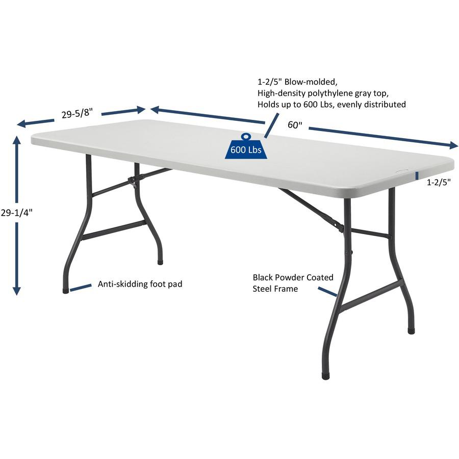 Lorell Ultra-Lite Banquet Table - Light Gray Rectangle Top - Dark Gray Folding Base - 600 lb Capacity x 60" Table Top Width x 30" Table Top Depth x 2" Table Top Thickness - 29" Height - Gray - High-de. Picture 11