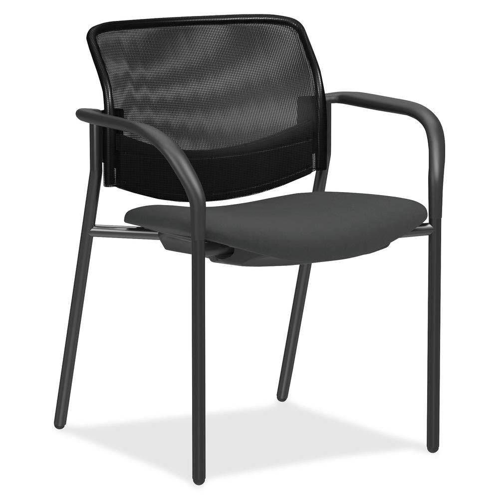 Lorell Guest Chairs with Mesh Back - Tubular Steel Frame - Four-legged Base - Black - 2 / Carton. Picture 3