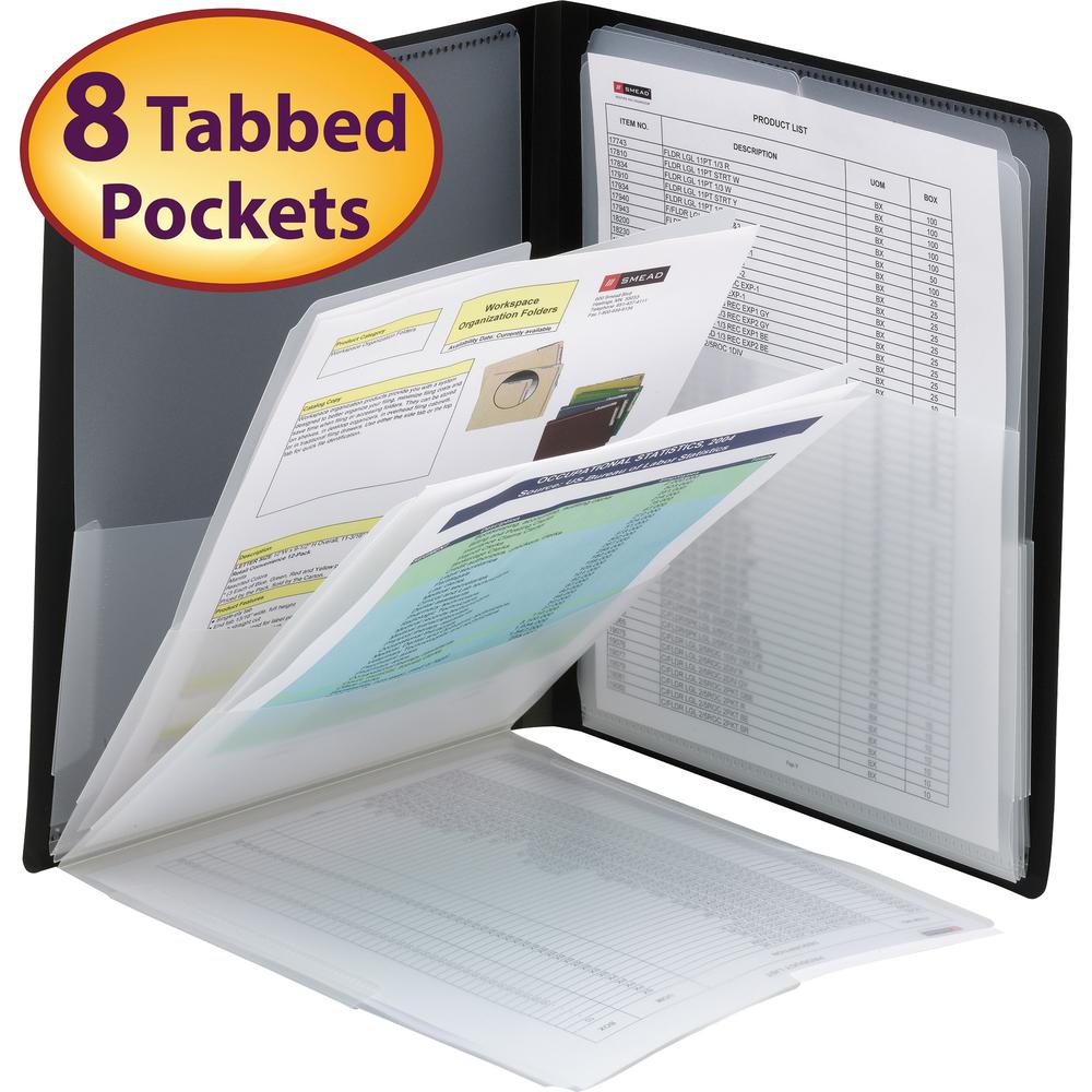 Smead Organized Up Letter Organizer Folder - 8 1/2" x 11" - 50 Sheet Capacity - 8 Pocket(s) - Black - 1 Each. Picture 5