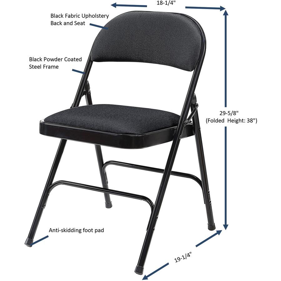 Lorell Padded Folding Chairs - Black Fabric Seat - Black Fabric Back - Powder Coated Steel Frame - 4 / Carton. Picture 12