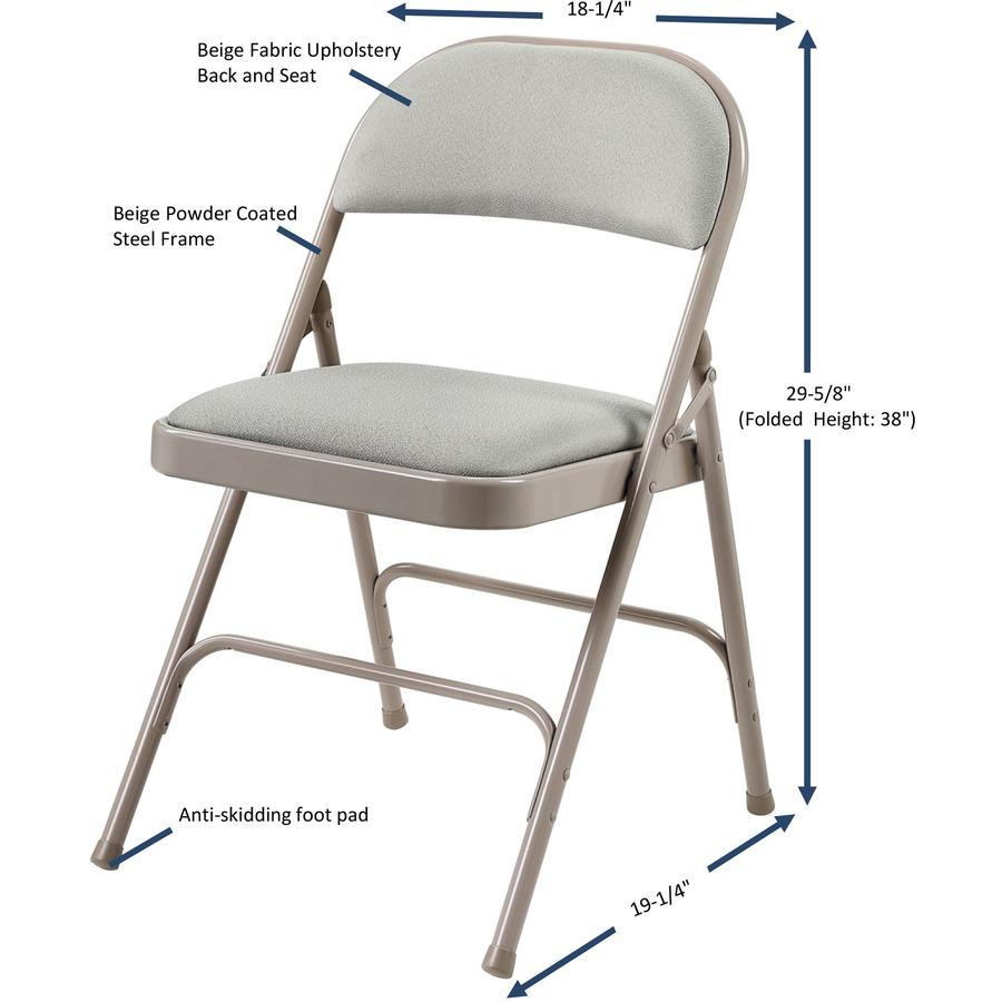 Lorell Padded Seat Folding Chairs - Beige Fabric Seat - Beige Fabric Back - Powder Coated Steel Frame - 4 / Carton. Picture 12