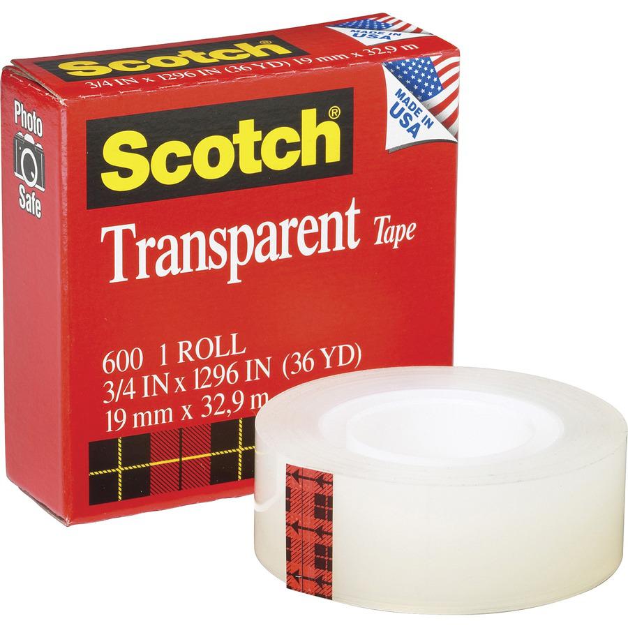 Scotch Transparent Tape - 3/4"W - 36 yd Length x 0.75" Width - 1" Core - Stain Resistant, Moisture Resistant, Long Lasting - For Multipurpose, Mending, Packing, Label Protection, Wrapping - 12 / Pack . Picture 2