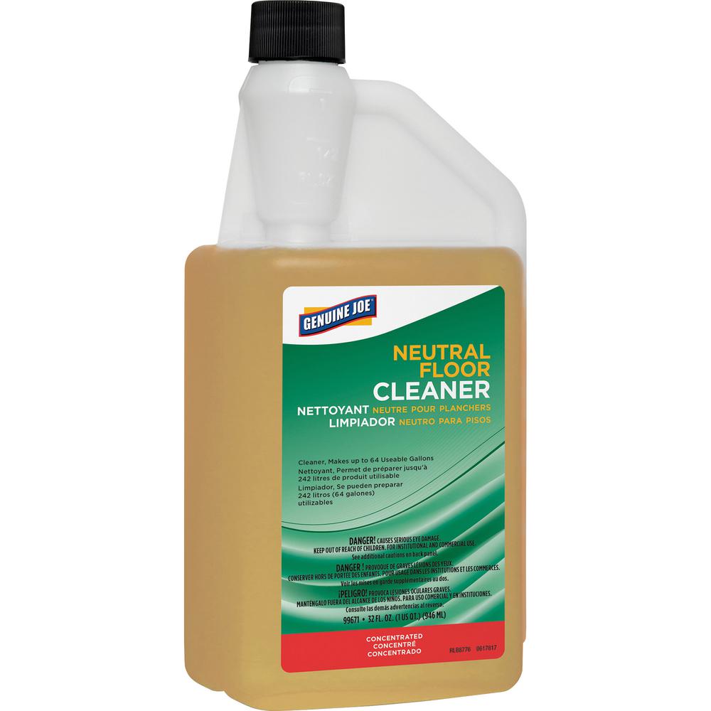 Genuine Joe Neutral Floor Cleaner - Concentrate Liquid - 32 fl oz (1 quart) - 6 / Carton - Yellow. Picture 3