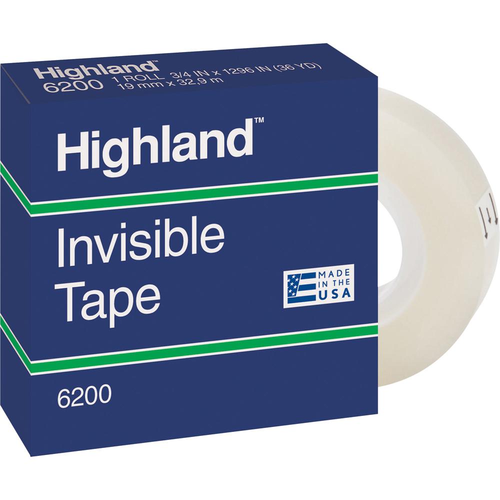 Highland 3/4"W Matte-finish Invisible Tape - 27.78 yd Length x 0.75" Width - 1" Core - For Mending, Holding, Splicing - 12 / Bundle - Matte - Clear. Picture 4