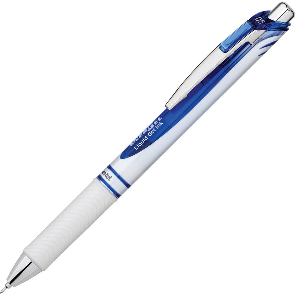 EnerGel EnerGel Pearl Liquid Gel Pens - Fine Pen Point - 0.5 mm Pen Point Size - Needle Pen Point Style - Refillable - Retractable - Blue Gel-based Ink - Pearl White Stainless Steel Barrel - 1 Dozen. Picture 2