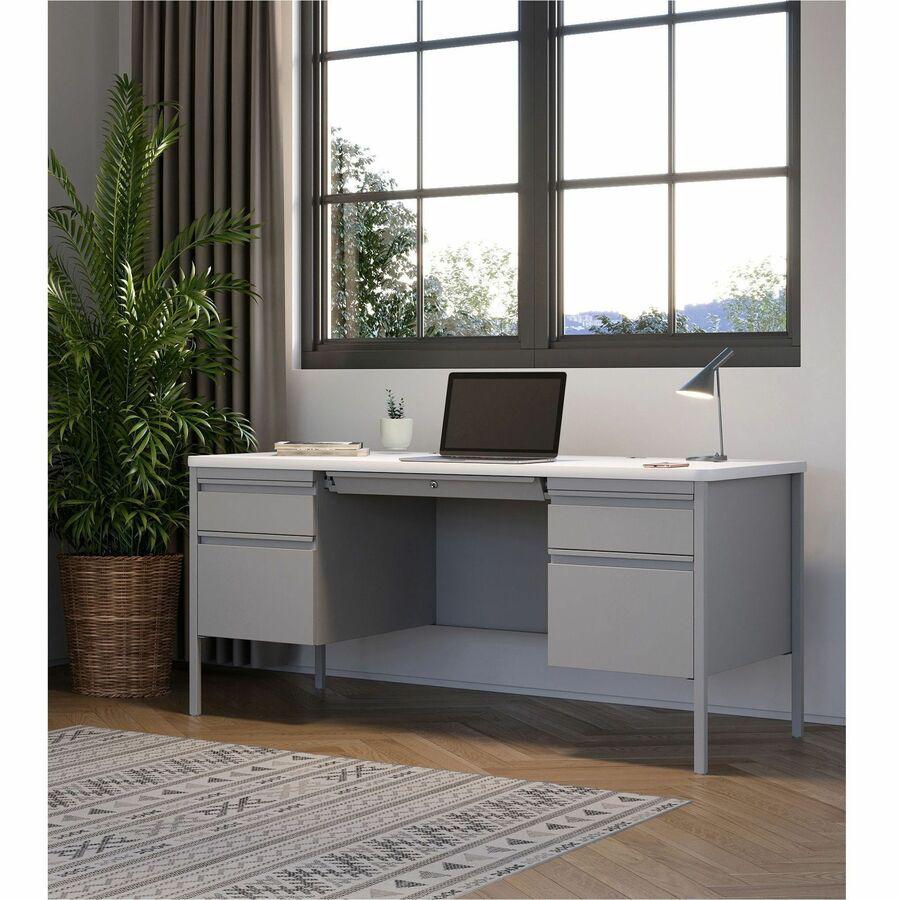 Lorell Fortress Series Double-Pedestal Teachers Desk - 60" x 30"29.5" - Double Pedestal - T-mold Edge - Material: Steel - Finish: Gray. Picture 4