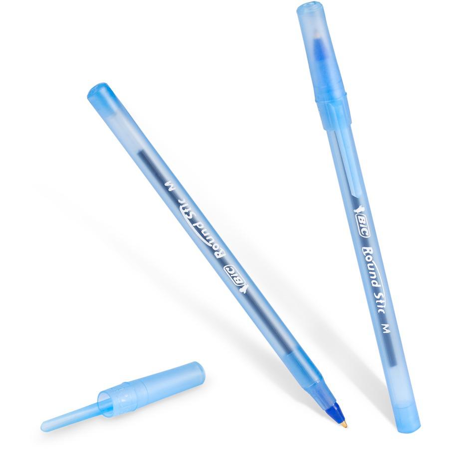 BIC Round Stic Ballpoint Pens - Medium Pen Point - Blue - Blue Barrel - 72 / Bundle. Picture 3