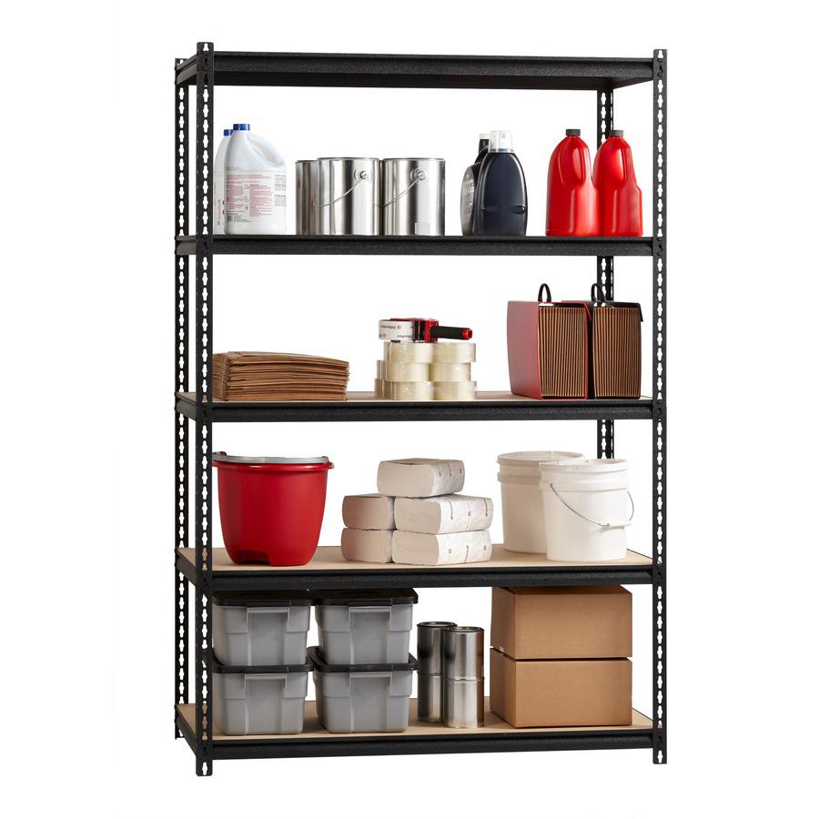 Lorell Iron Horse 2300 lb Capacity Riveted Shelving - 5 Shelf(ves) - 72" Height x 48" Width x 18" Depth - 30% Recycled - Black - Steel, Particleboard - 1 Each. Picture 7