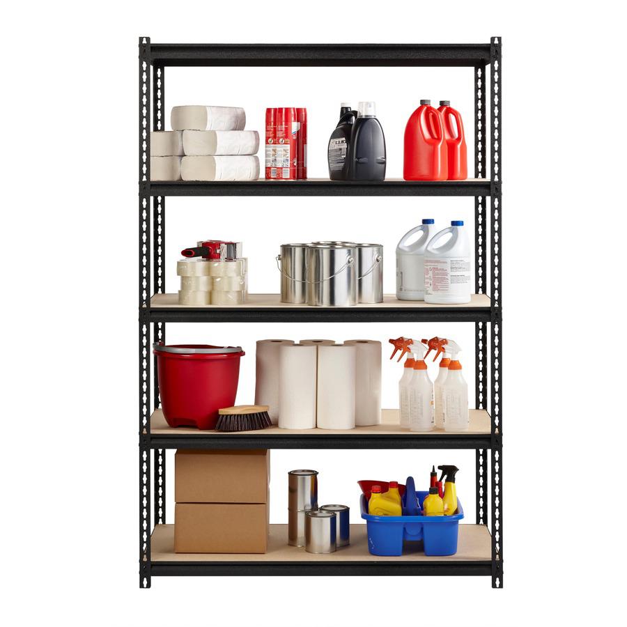 Lorell Iron Horse 2300 lb Capacity Riveted Shelving - 5 Shelf(ves) - 72" Height x 48" Width x 24" Depth - 30% Recycled - Black - Steel, Particleboard - 1 Each. Picture 7
