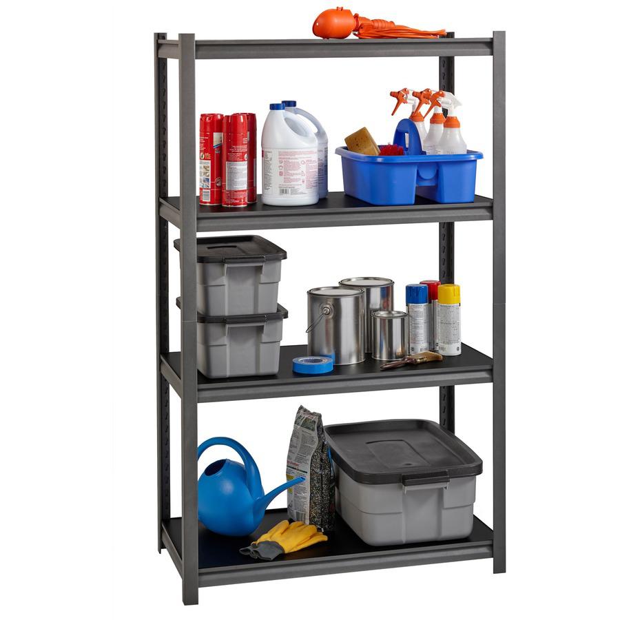 Lorell Iron Horse 3200 lb Capacity Riveted Shelving - 4 Shelf(ves) - 60" Height x 36" Width x 18" Depth - 30% Recycled - Black - Steel, Laminate - 1 Each. Picture 9