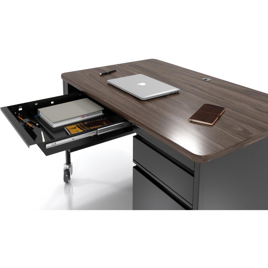 Lorell Fortress Series Walnut Top Teacher's Desk - 48" x 30"29.5" - Box, File Drawer(s) - Single Pedestal on Right Side - T-mold Edge. Picture 6
