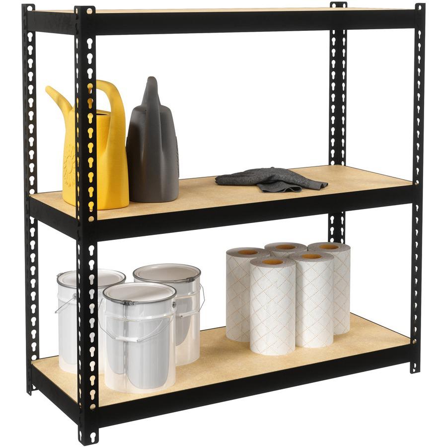 Lorell Narrow Riveted Shelving - 3 Shelf(ves) - 30" Height x 30" Width x 12" Depth - 28% Recycled - Black - Steel - 1 Each. Picture 7