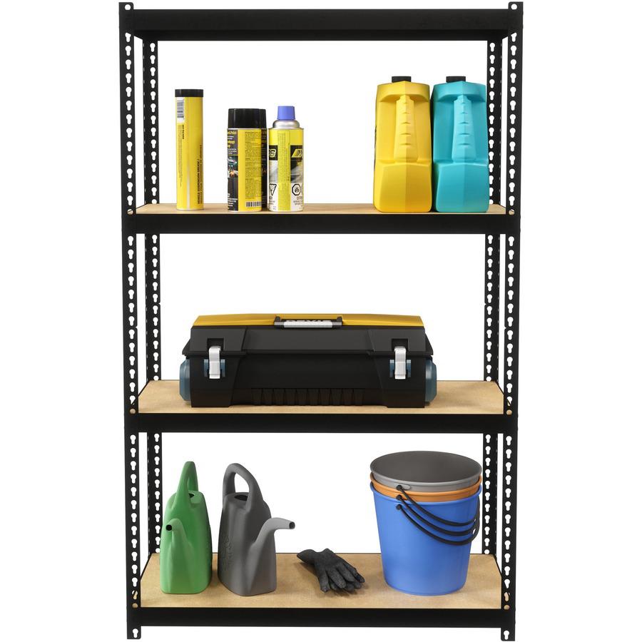 Lorell Narrow Riveted Shelving - 4 Shelf(ves) - 48" Height x 30" Width x 12" Depth - 28% Recycled - Black - Steel - 1 Each. Picture 9