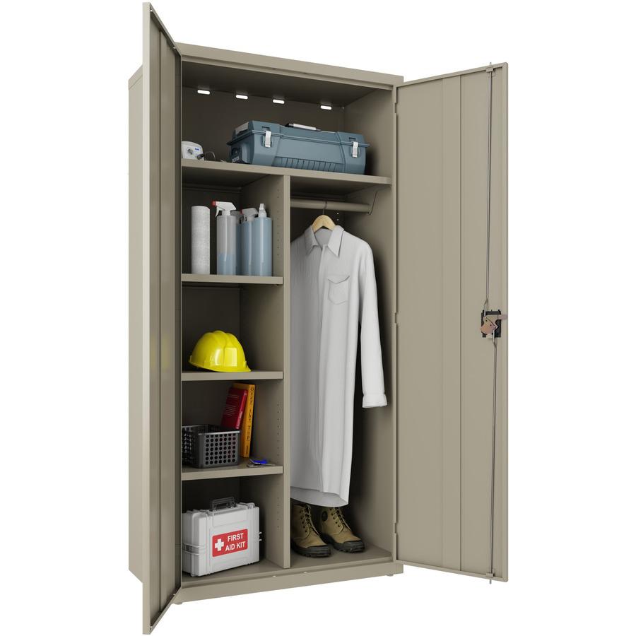 Lorell Fortress Series Wardrobe Cabinet - 18" x 36" x 72" - 2 x Door(s) - Locking Door - Putty - Steel - Recycled. Picture 3