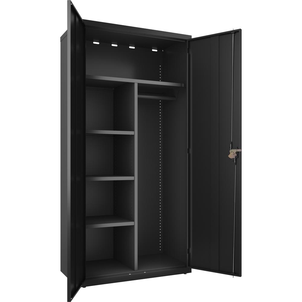 Lorell Fortress Series Wardrobe Cabinet - 18" x 36" x 72" - 2 x Door(s) - Locking Door - Black - Steel - Recycled. Picture 2