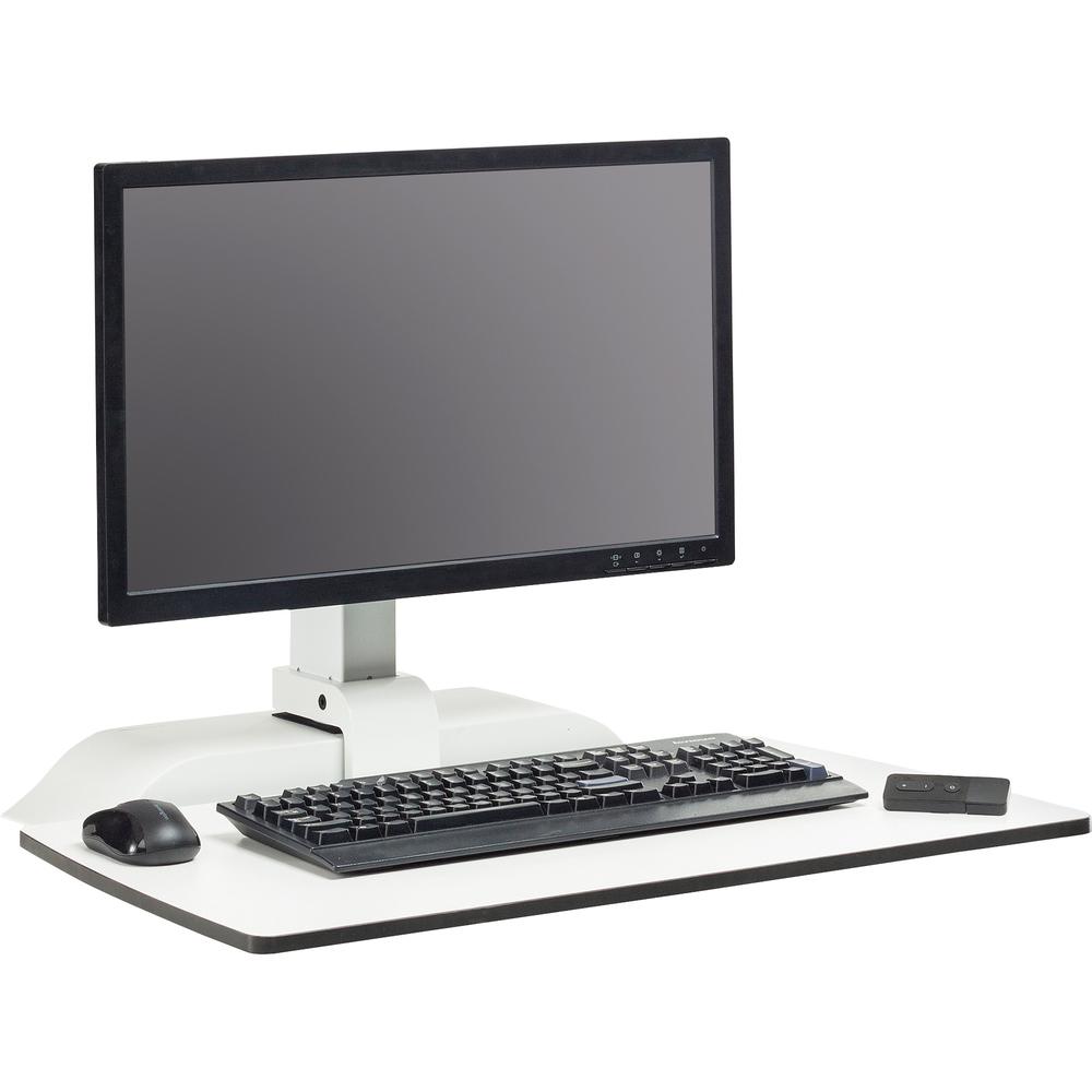 Safco Desktop Sit-Stand Desk Riser - Up to 27" Screen Support - 25 lb Load Capacity - 36" Height x 27.6" Width x 21.9" Depth - Desktop - Steel - White. Picture 4