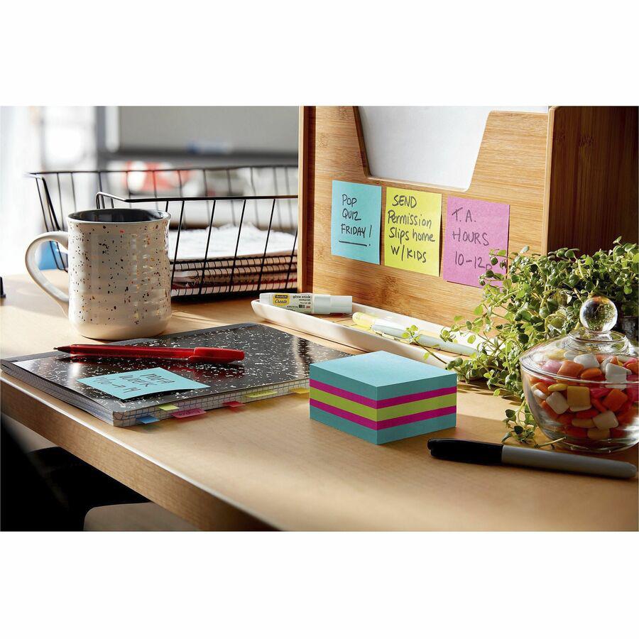 Post-it&reg; Super Sticky Notes Cube - 3" x 3" - Square - 360 Sheets per Pad - Guava, Acid Lime, Aqua Splash - Paper - Sticky, Recyclable - 1 / Pack. Picture 7