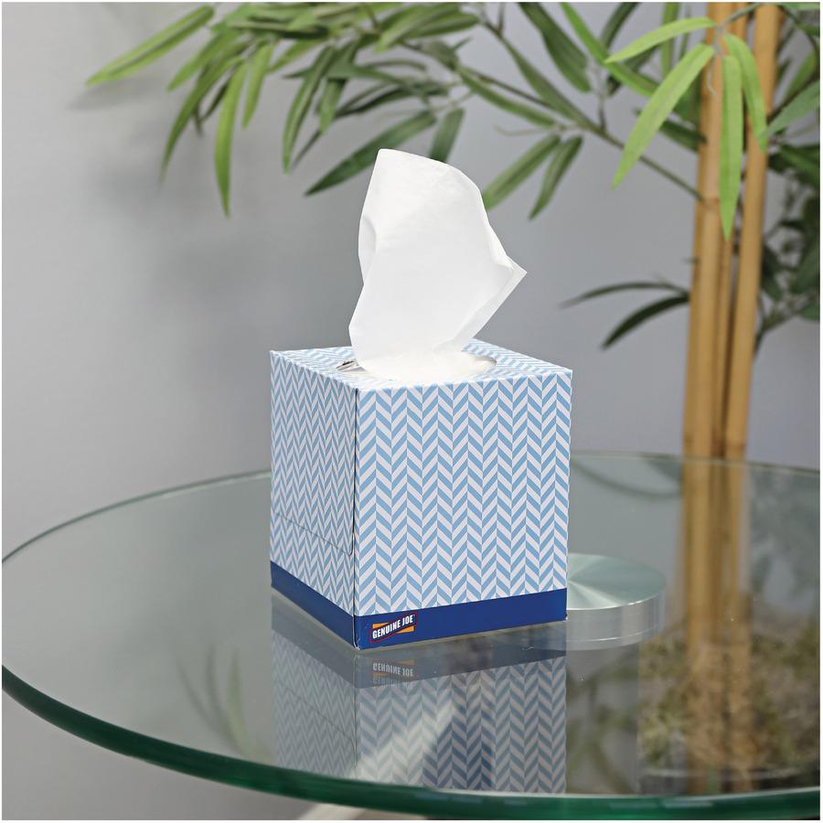 Genuine Joe Cube Box Facial Tissue - 2 Ply - Interfolded - White - 85 Per Box - 1728 / Pallet. Picture 5