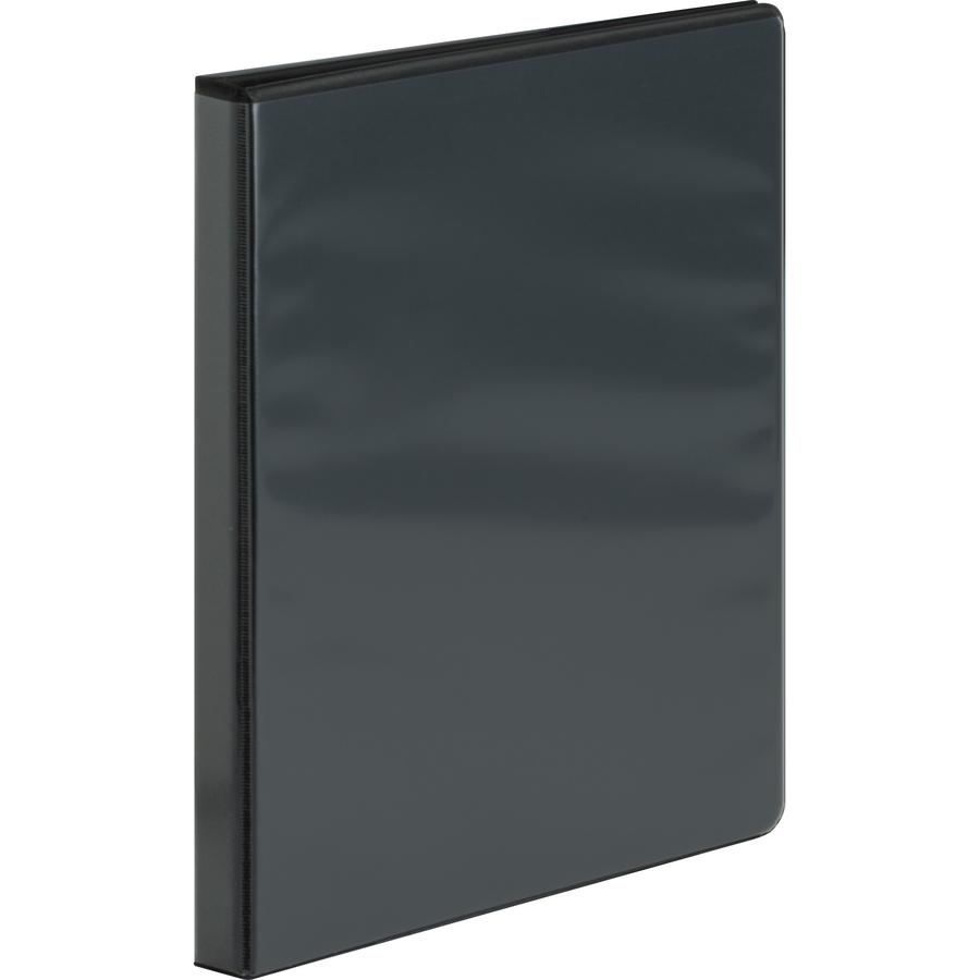 Business Source Heavy-duty View Binder - 1/2" Binder Capacity - Letter - 8 1/2" x 11" Sheet Size - 125 Sheet Capacity - Round Ring Fastener(s) - 2 Internal Pocket(s) - Polypropylene, Chipboard - Black. Picture 5