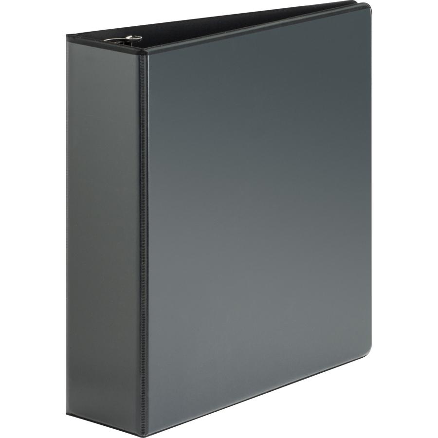 Business Source Heavy-duty View Binder - 3" Binder Capacity - Letter - 8 1/2" x 11" Sheet Size - 625 Sheet Capacity - Round Ring Fastener(s) - 2 Internal Pocket(s) - Polypropylene, Chipboard - Black -. Picture 3