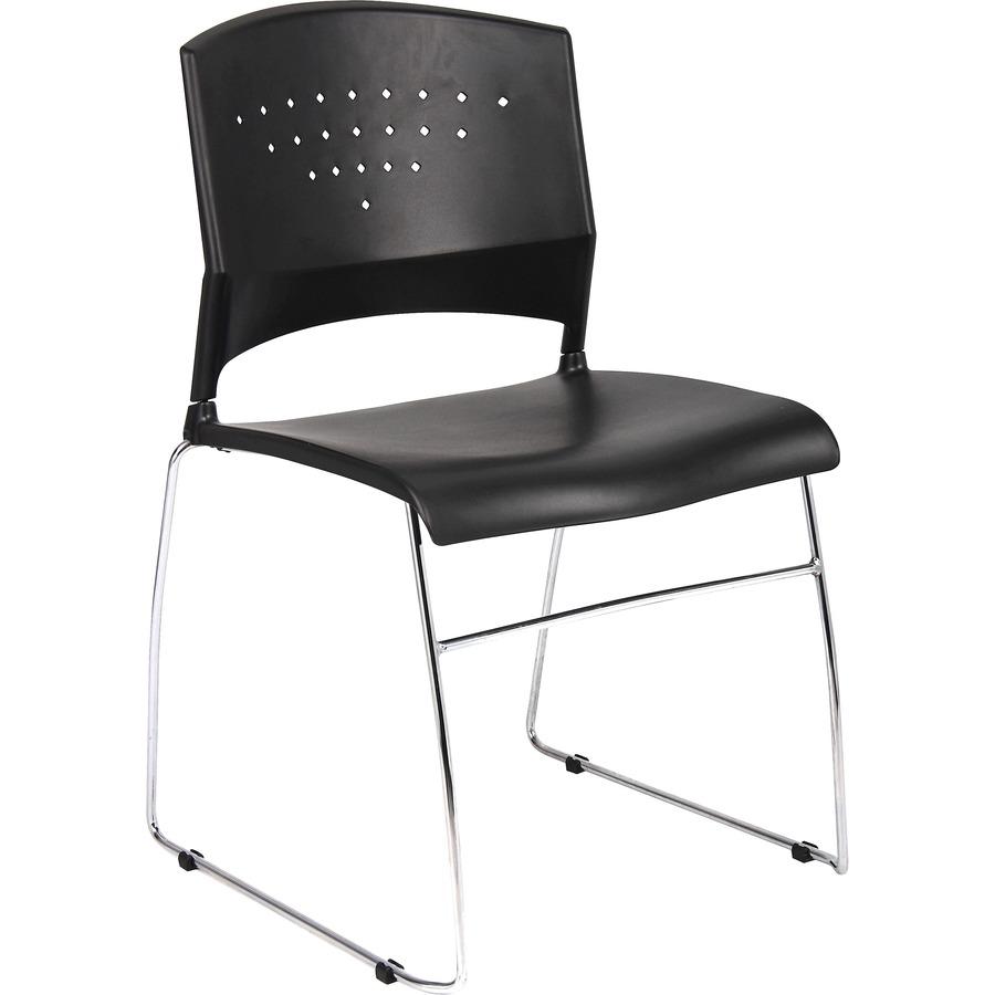 Boss Black Stack Chair With Chrome Frame 4 Pcs Pack - Black Polypropylene Seat - Black Polypropylene Back - Chrome Frame - Sled Base - 4 Pack. Picture 9