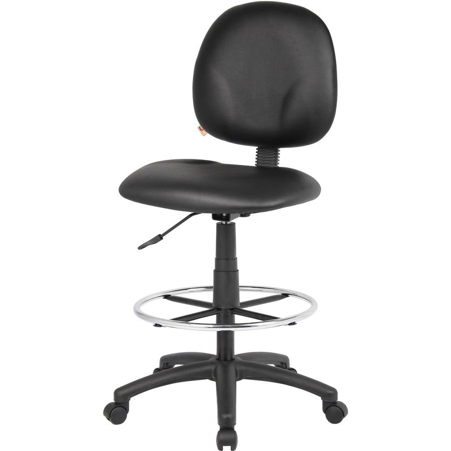 Boss Stand Up Drafting Stool with Foot Rest Black - Black Vinyl Seat - Black Vinyl Back - 5-star Base - 1 Each. Picture 11